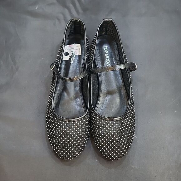 BRAND NEW TOP MODA MESH STUDDED BUCKLE STRAP COMFORTABLE BALLERINA FLA…G1 - Picture 4 of 15